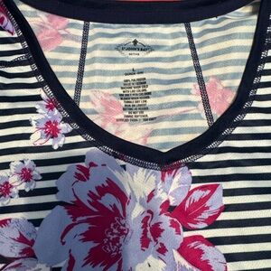 Saint John's Bay Active Navy and Pink Floral Stripe Tee